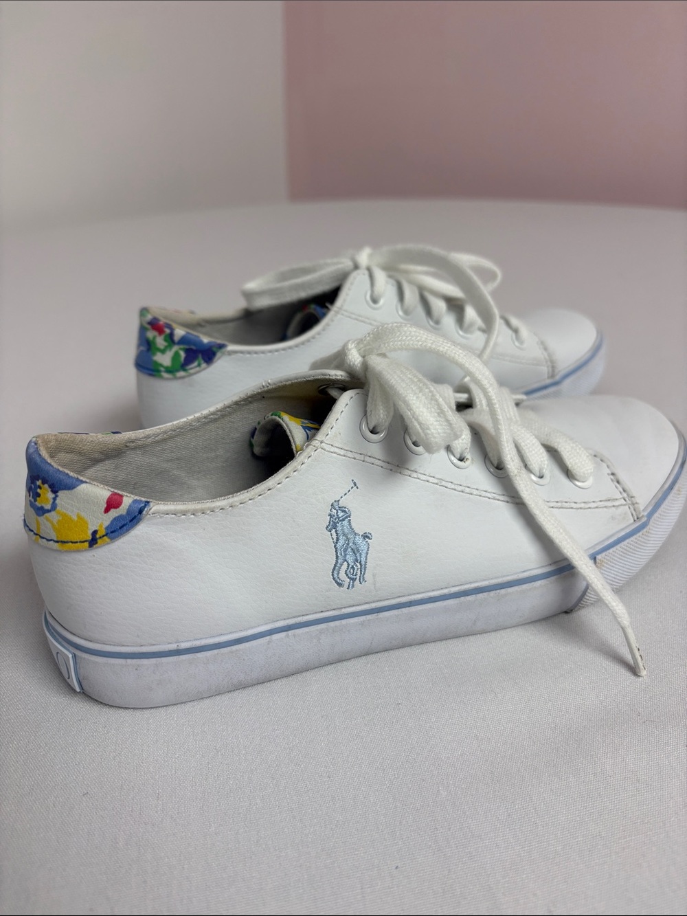 Polo Ralph Lauren White Floral Leather Sneakers Women’s Size 4